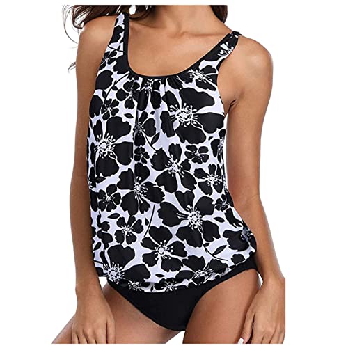 Badeanzug Damen Tankini Damen Bauchweg Tankini Set Zweiteiliger Badeanzug Tankini mit Muster Badeanzug Damen Sport Strand Sommer Oberteile Badekleid Sexy Badebekleidung Schwarz M von Generic