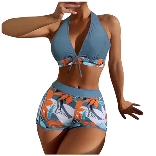 Badeanzug Damen bauchweg Bikini Damen Set Push Up Zweiteiler Bauchweg V-Ausschnitt Große Größe Bademode Hoher Taille Colour Blocking Mit Muschelkante Badebekleidung von Generic