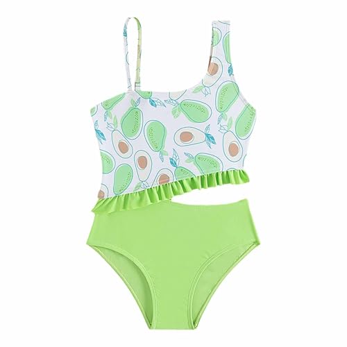 Badeanzug Kinder Mädchen Einteiler Schwimmanzug Bedruckte Hawaiian Badeanzug Strandmode Swimsuit Rüschen Floral Mädchen Bademode Badebekleidung (Hellgrün, 7-8 Years) von Generic