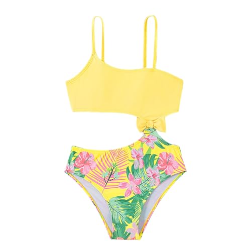Badeanzug Kinder Mädchen Einteiler Schwimmanzug Bedruckte Hawaiian Badeanzug Strandmode Swimsuit Rüschen Floral Mädchen Bademode Badebekleidung (X-30-Gelb, 7-8 Years) von Generic