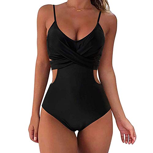 Badeanzug für Damen, Einteiler, Übergröße, schmeichelnde Bademode, Cutout Mesh,Badeanzug Grosse Grössen,B-Black,XXL von Generic