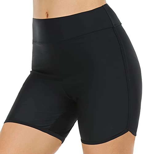 Badehose Damen Badeshorts Sportliche Schwimmshorts Wassersport Boardshorts Beach Bikini Beach Bottoms Bikini Shorts Hoch Taille Badeshorts Bademode Schwimmen Laufen Knöpfe (Black-A, L) von Generic