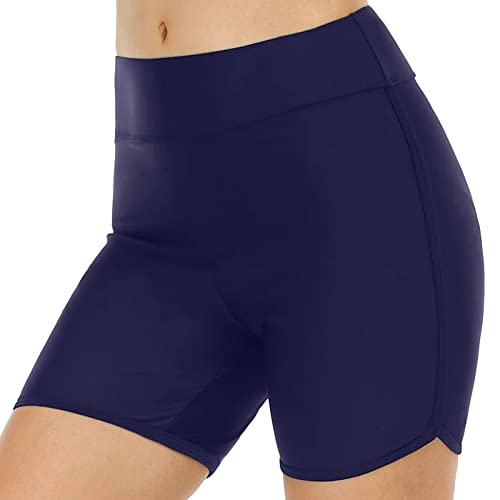 Badehose Damen Badeshorts Sportliche Schwimmshorts Wassersport Boardshorts Beach Bikini Beach Bottoms Bikini Shorts Hoch Taille Badeshorts Bademode Schwimmen Laufen Knöpfe (Dark Blue-A, M) von Generic