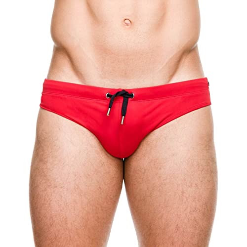 Badehose Herren Badeslip Kurz Eng Badehosen Männer Slip Jungen Schwimmhose Badeshorts Bunter Slips Tunnelzug Men's Shading Swim Briefs Sommer Brief Swim Short Rot XL von Generic