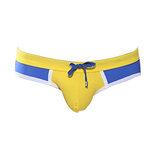 Badehose Herren Badeslip Kurz Eng Slip Männer Badehosen Schwimmhose Jungen Bunter Badeshorts Short Tunnelzug Men's Shading Swim Briefs Unterhosen Bikini Beach Soft Shorts Gelb L von Generic