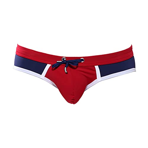 Badehose Herren Badeslip Kurz Eng Slip Männer Badehosen Schwimmhose Jungen Bunter Badeshorts Short Tunnelzug Men's Shading Swim Briefs Unterhosen Bikini Beach Soft Shorts Rot XXL von Generic