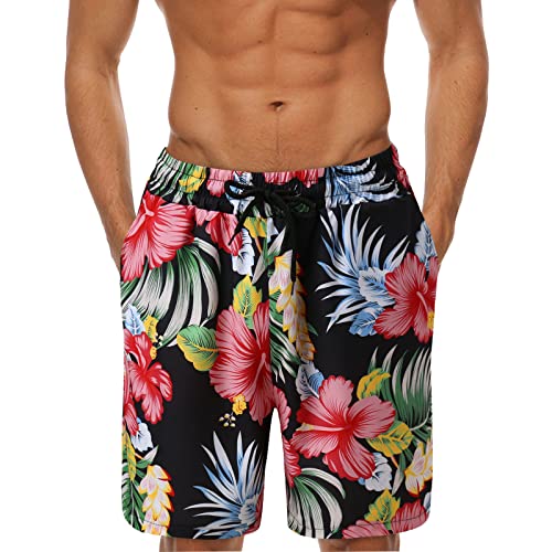 Badehose Herren Boardshorts Schnelltrocknend mit Mesh-Futter Hawaii Summer Board Shorts Männer Strandshorts Swim Trunks Swim Shorts Surf Beach Freizeit Short Männer Sommer Kurze (@-Black, XXXXXL) von Generic