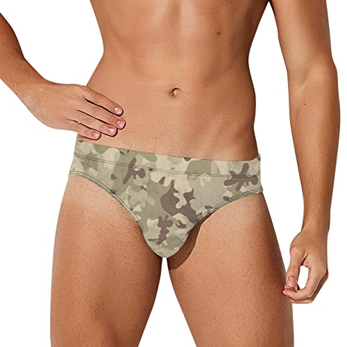 Badehose Herren Kurz Badeslip Camo Eng Slip Männer Badehosen Jungen Schwimmhose Bunter Badeshorts Slips Tunnelzug Men's Shading Swim Briefs Sommer Brief Swim Short Khaki XXL von Generic