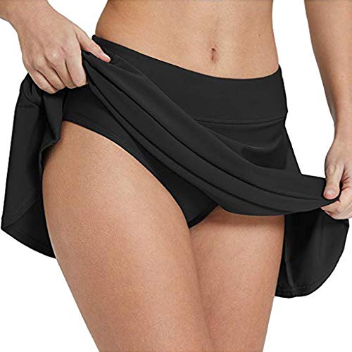 Badehose für Damen Baderock mit Innenslip Kurze Bikini Rock mit Seitenschlitz & Tunnelzug High Waist Minirock Badeshorts Schwimmhose Bikinihose Badekleid Bademode Strand Rock (Black #4, M) von Generic