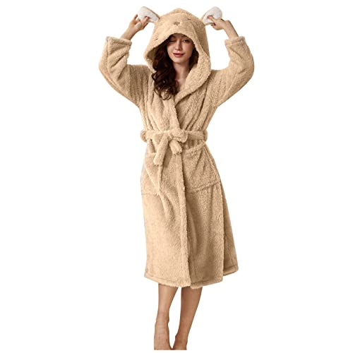 Bademantel Handtuch mit Hasenohren, Flanell, Bademäntel, weiblich, Kawaii, gemütliche Bademäntel für Frauen, mit Kapuze, solide, warme Bademäntel für Frauen, weiches Fleece, Frottee, leicht, pelziger von Generic