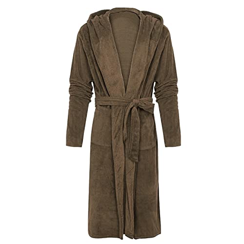 Bademantel Herren Lang Frottee Mit Kapuze - Morgenmantel Mit Gürtel Flauschig Nachtwäsche Plüsch Zweifarbiges Saunamantel Farbblock Kimono Winter Kuschelig Schlafoveralls Mit Tasche von Generic