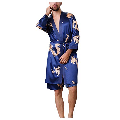 Bademantel Herren Leicht Dünn - Morgenmantel Herren Sommer Satin Kurz-Saunamantel Japanischer Kimono Robe Langarm Bademantel Schlafanzug Nachtwäsche Satin-Nachthemd Hausmantel, Geschenke Für Männer von Generic