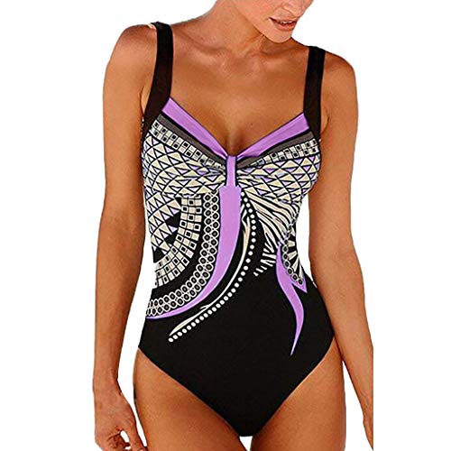 Bademode Damen Sommer Blumen Print Bauchweg Einteiliger Badeanzug Sport Push Up Badeanzüge Damen Swimsuit Große Größe Einteilege Bademode Figurformend Bauchweg Bikini Strandmode(C Lila,L) von Generic