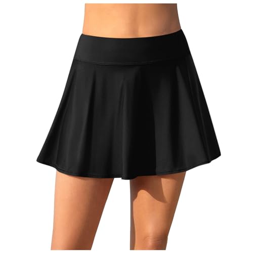 Baderock Damen mit Innenslip Schwarz Elegant Schwimmrock mit Taschen High Waist Boardshorts Badeanzug Sommer Strand Rock Tankini Bottom Bikini Shorts Gummiband A-Linie Minirock Badekleid Swimbottom von Generic