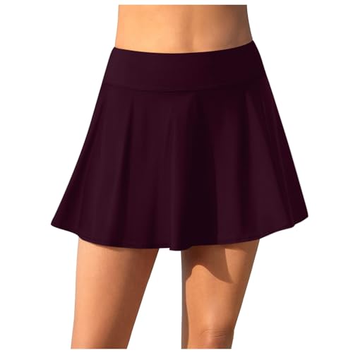 Baderock Damen mit Innenslip Schwarz Elegant Schwimmrock mit Taschen High Waist Boardshorts Badeanzug Sommer Strand Rock Tankini Bottom Bikini Shorts Gummiband A-Linie Minirock Badekleid Swimbottom von Generic