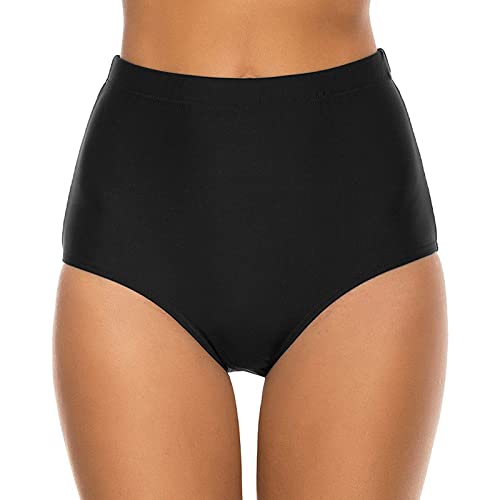 Badeshorts Damen Bauchweg High Waist Bikinihose Schwarz Retro Ruched Badehose Bikini Hosen Badeanzug Slip Klassische Bikini Unterteil Bikinislip für Frauen (E-Black, L) von Generic