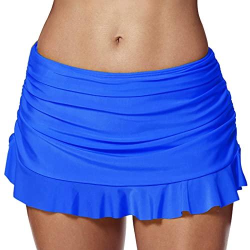 Badeshorts Damen Elegant Baderock mit Innenslip Retro Raffung Bademode Kurze Rock Ruched Bauchweg Badehose Bikinirock Eingebaut Bikinihose Sportrock Schwimmrock Strandbikini Bikini (Blue #5, L) von Generic