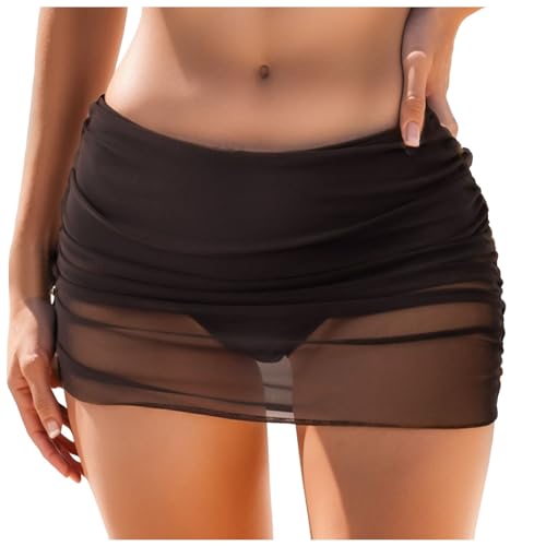 Badeshorts Damen Elegant Mesh Baderock mit Innenslip Sexy Wickelrock Schwarz Bikinihose Durchsichtig Bikinirock High Waist Strandrock Bauchweg Transparent Schwimmrock Basic Badebekleidung von Generic