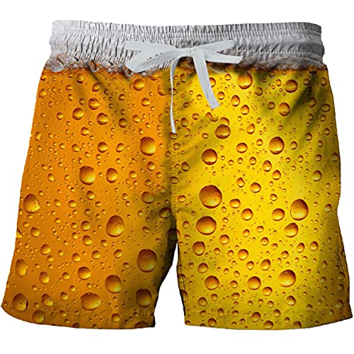 Badeshorts Herren Schnelltrocknend mit Seitentasche Badehose Männer Gestreift Badehose Herren Muster Truthähne Kurz Badeshorts Herren Große größen Schwimmhose Beach Shorts Herren (1-Yellow, XXL) von Generic