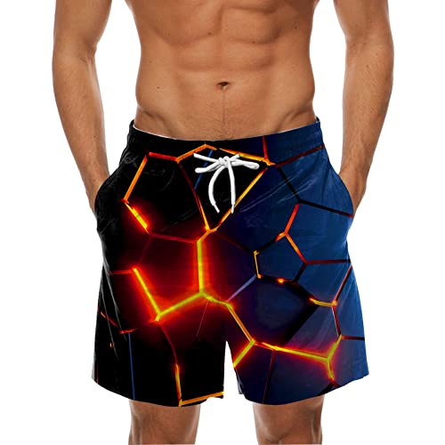 Badeshorts Herren Schnelltrocknend mit Seitentasche Badehose Männer Gestreift Badehose Herren Muster Truthähne Kurz Badeshorts Herren Große größen Schwimmhose Beach Shorts Herren Hawaii (Black-H, M) von Generic