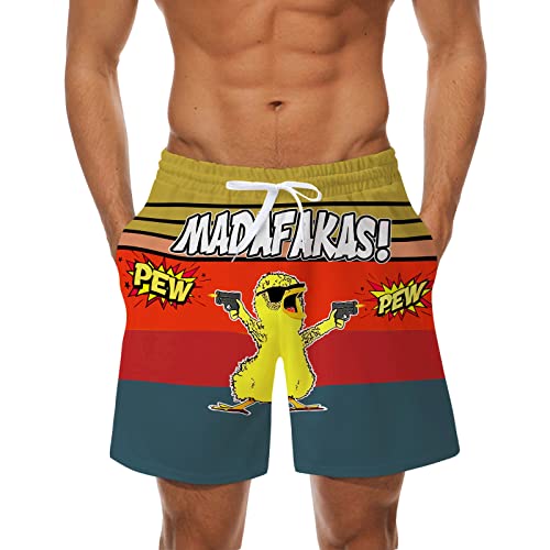 Badeshorts Herren Schnelltrocknend mit Seitentasche Badehose Männer Gestreift Badehose Herren Muster Truthähne Kurz Badeshorts Herren Große größen Schwimmhose Beach Shorts Herren Hawaii (a-Yellow, M) von Generic