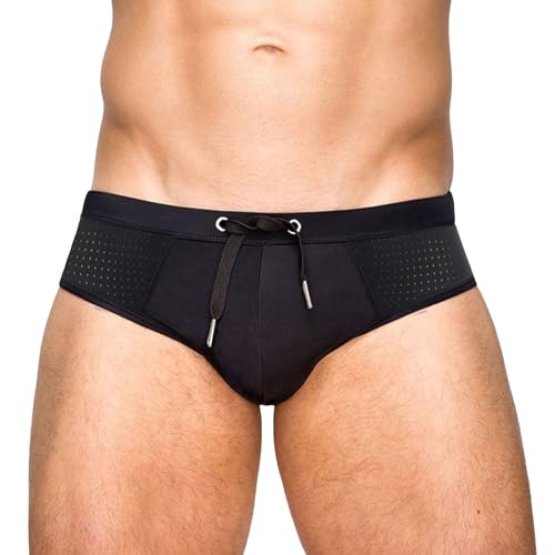 Badeslip Herren Sexy Kurz Badehose Slip Eng Mesh mit Abnehmbares Pad Schwimmhose Jungen Männer Netz Badeshorts Herrenbadehose Slip Wassersport Bademode Surf Badehosen für Herren mit Tunnelzug von Generic