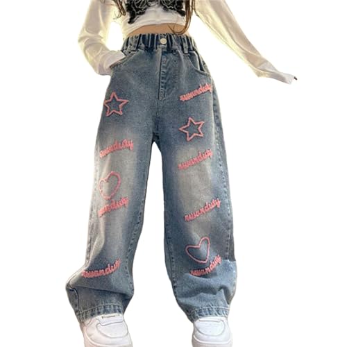 Baggy Cargo Jean Hosen für Mädchen Elastische Taille Fallschirmhosen Parachute Weite Bein Denim Jeans Jogger Cargo Hose Jogginghose Hip Hop Streetwear Aesthetic Hosen Freizeithose (Pink, 12-13 Years) von Generic