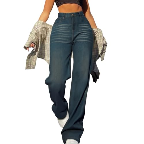 Baggy Jeans Damen High Waist - Jeanshose Damen Stretch Große Größen Freizeithose Straight Leg Jeanshosen Boyfriend Denimhose Weites Bein Hüftjeans Teenager Mädchen Y2K Schlupfjeans von Generic