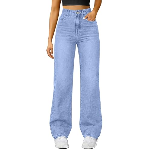 Baggy Jeans Damen High Waist - Jeanshose Weites Bein Denimhose Große Größen Stretch Hose Hihop Jogginghose Y2K Jeanshosen Oversized Freizeithose Locker Sweathose Teenager-Mädchen Streetwear von Generic
