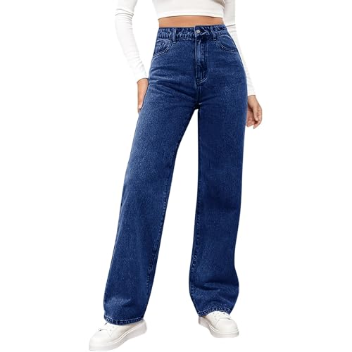 Baggy Jeans Damen High Waist - Jeanshose Weites Bein Denimhose Große Größen Stretch Hose Hihop Jogginghose Y2K Jeanshosen Oversized Freizeithose Locker Sweathose Teenager-Mädchen Streetwear von Generic