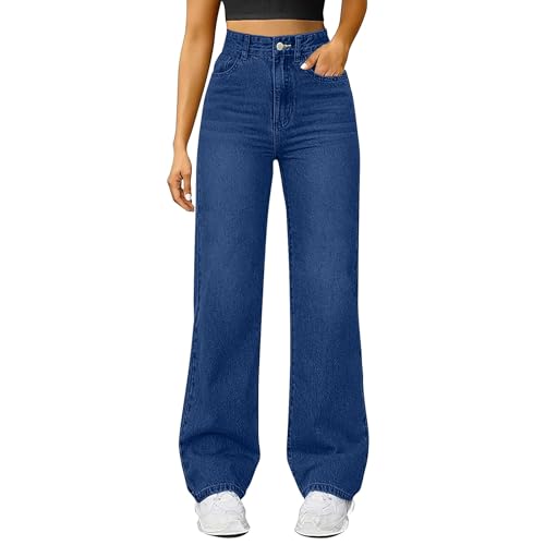 Baggy Jeans Damen High Waist - Jeanshose Weites Bein Denimhose Große Größen Stretch Hose Hihop Jogginghose Y2K Jeanshosen Oversized Freizeithose Locker Sweathose Teenager-Mädchen Streetwear von Generic