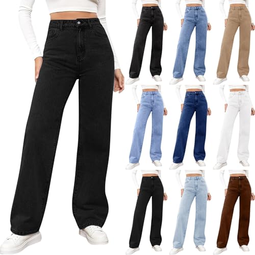 Baggy Jeans Damen High Waist - Jeanshose Weites Bein Denimhose Große Größen Stretch Hose Hihop Jogginghose Y2K Jeanshosen Oversized Freizeithose Locker Sweathose Teenager-Mädchen Streetwear von Generic