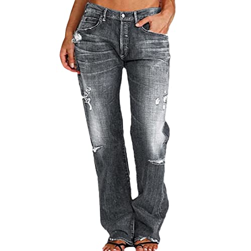 Baggy Jeans Damen Low Waist Jeans mit Löchern Damen Jeanshose Damen Lang Straight Leg Cargo Denim Hose Damenjeans Boyfriend Arbeitshose Große Größen Weites Bein Zerrissene Jeans Hosen für Frauen von Generic