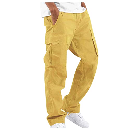 Baggy Jeans Herren Cargohose Jogginghose Lang Zip Off Trainingshose Stoffhose Hosen Stretch Breite Taktische Jogginghosen Techwear Thermohose Fitness Hose F-Gelb M 513 von Generic