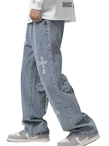 Baggy Jeans Herren Hip Hop Jeanshose Y2k Straight Jeans Teenager Jungen Skateboard Hose Streetwear von Generic