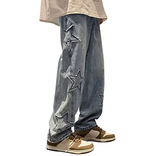 Generic Baggy Jeans Herren y2k Hip Hop Jeanshose Vintage Straight Leg Jeans Herren Breite Hosen Streetwear Skateboard Jeans Teenager Jungen Loose Fit Pants Blau XXL von Generic