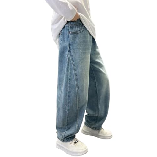 Baggy Jeans Jungs Straight Jeanshose Weite Bein Denim Hosen Mit Elastische Taille und Taschen Kinder Denimhose Loose Fit Cargohose Mode Freizeit Streetwear von Generic