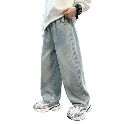 Baggy Jeans Jungs Teenager Straight Weite Bein Jeanshose Jungen Vintage Sommer Flared Jean Hose mit Elastischem Bund Skater Loose Fit Zerrissene Denim Hosen Pants 05-Blau 170 von Generic