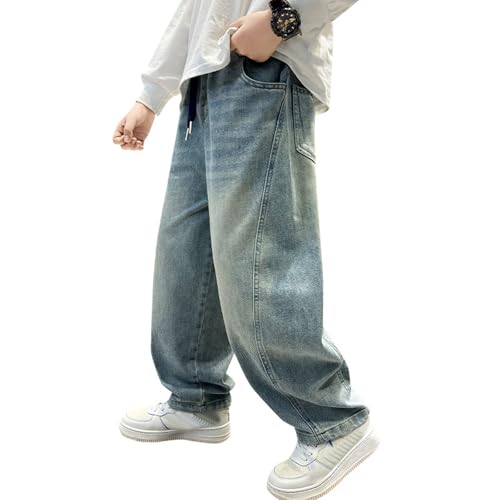 Baggy Jeans Jungs Weites Bein Stretch Jeanshose Vintage Y2K Straight Leg Denimhose Elastischem Bund Cargo Jeans Mode Frühling Sommer Hosen Lockere Passform Streetwear mit Taschen von Generic
