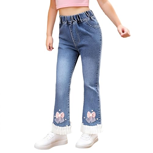 Baggy Jeans Mädchen Elastischer High Waist Cargohose Bedruckte Denim Hose Gerade Loose Fit Freizeithose Weites Bein Jeanshose Vintage Y2K Streetwear Jean für Kinder 1-17 Jahre von Generic