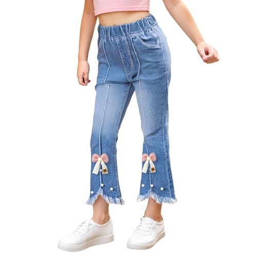 Baggy Jeans Mädchen Elastischer High Waist Cargohose Bedruckte Denim Hose Gerade Loose Fit Freizeithose Weites Bein Jeanshose Vintage Y2K Streetwear Jean für Kinder 1-17 Jahre von Generic