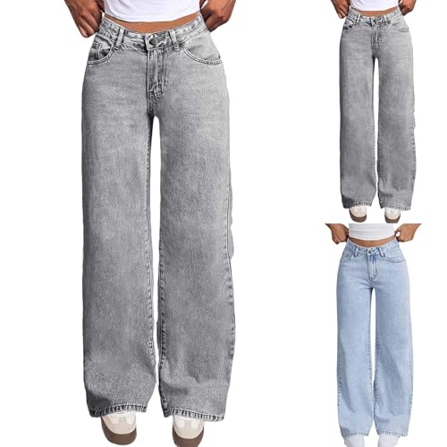 Baggy Jeans Mädchen Hohe Taille Waschen Jeanhose mit Taschen Weite Bein Retro Y2k Denim Hosen Streetwear Weiche Hip Hop Freizeithose für Kinder Mädchen (Grey, 10-11 Years) von Generic