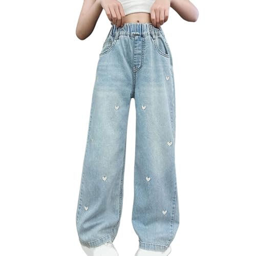 Baggy Jeans für Mädchen mit Love Print Jeanshose mit Geradem Bein Elastischer Taille und Taschen Ausgestellte Hosen für Teenager Süße Palazzo Hose mit Geradem Bein Personalisiert (Blue, 13-14 Years) Baggy Jeans für Mädchen mit Love Print Jeanshose mit Geradem Bein Elastischer Taille und Taschen Ausgestellte Hosen für Teenager Süße Palazzo Hose mit Geradem Bein Personalisiert (Blue, 13-14 Years) von Generic