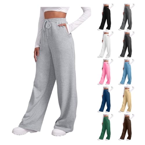Baggy Jogginghose Damen Breite Sweatpants Teenager Mädchen Weite Bein Jogging Hose mit Taschen Sport Outfits Extra Langes Leicht Jogginghosen Wide Leg Freizeithose Yogahose 01 Silber L von Generic
