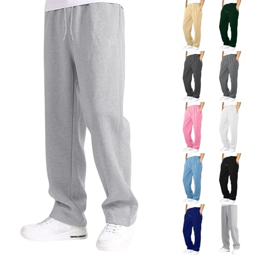 Baggy Jogginghose Herren Graue Breite Sporthose Lang Sweatpants Baumwolle Elastische Taille Jogging Hose Weites Bein Sweat Pants Men Winter Warme Männer Sweathose mit Taschen von Generic