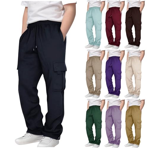 Baggy Jogginghose Jungen Cargo Sporthose Freizeit Sweathose Mit Kordelzug Und Taschen Loose Fit Weites Bein Freizeithose Lockere Lässig Breitbeinige Hose Lange (Blackish Green, 13-14 Years) von Generic