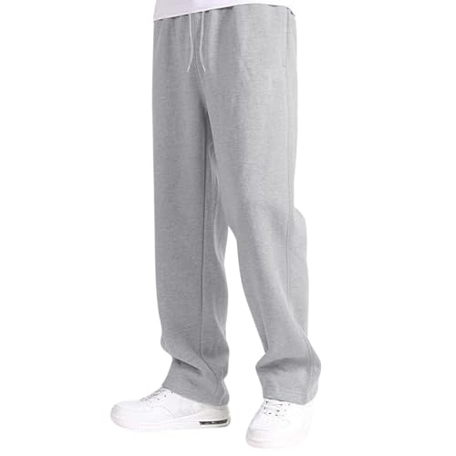 Baggy Jogginghose Kinder Jungen Baumwolle Open Leg Jogger Hosen Jungs Elastische Taille Weites Bein Sporthose Lang Sweatpants Teenager Track Pants Grau Warme Jogging Hose mit Taschen Kodelzug von Generic