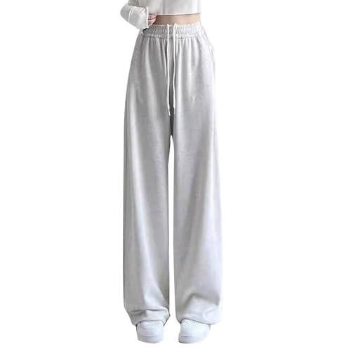 Baggy Jogginghose für Mädchen Weites Bein Sporthose Lockere Freizeithose Elastische Hohe Taille Drawstring Sweatpants Baumwolle Einfarbig Outdoorhose Teenager Lässiger (Grey, 13-14 Years) von Generic