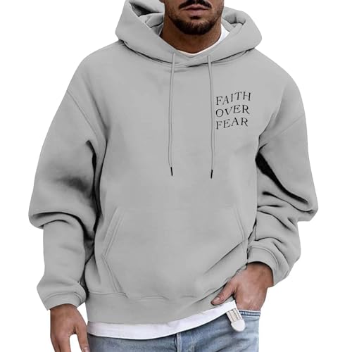 Baggy Pullover Herren Hoodie Herren Herbst Winter Buchstabenmuster Langarm Hoodie mit Taschen Lockere Langen Ärmeln Pulli für Männer Warm Pullover mit Kapuze Sport Sweatshirt Kängurutaschen Hoodies von Generic