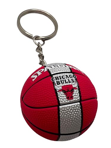 Ball Schlüsselanhänger kompatibel mit NBA Bulls Farbe Rot Fuchsia und Silber Basketball Gadget Zubehör Geschenkidee Herren Damen Kinder Kreativer Anhänger 3D, rot, One size von Generic